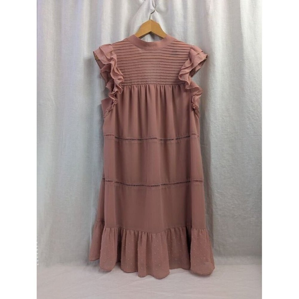 Who What Wear women's medium sleeveless peachy dusty rose dress high neck B1